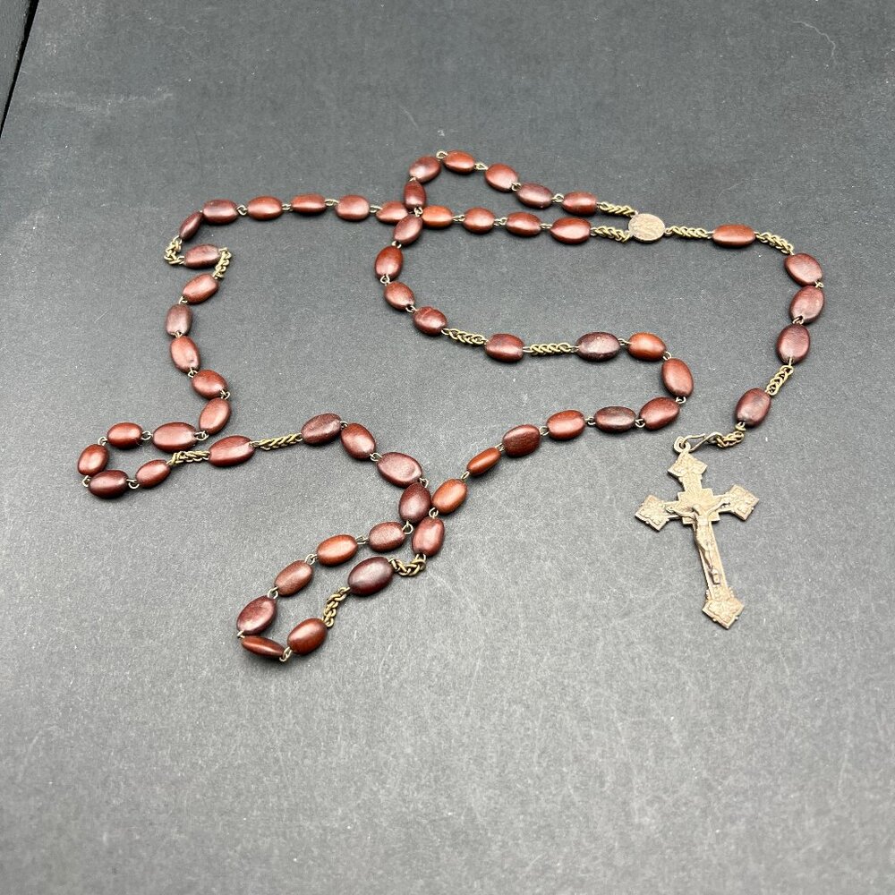 Vintage Rosary Five Station Brown Reliquary Seed Beed Catacombe S Callisto Roma